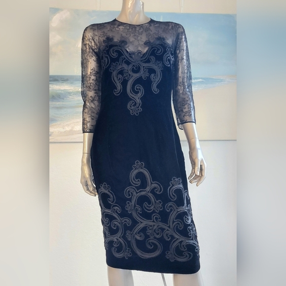 $3,590 OSCAR DE LA RENTA BLACK VELVET EMBROID FLORAL LACE COCKTAIL DRESS US  8 is available for purchase on au PAY Market - Imported Goods Online Store  Co.Ltd. | au PAY Market -